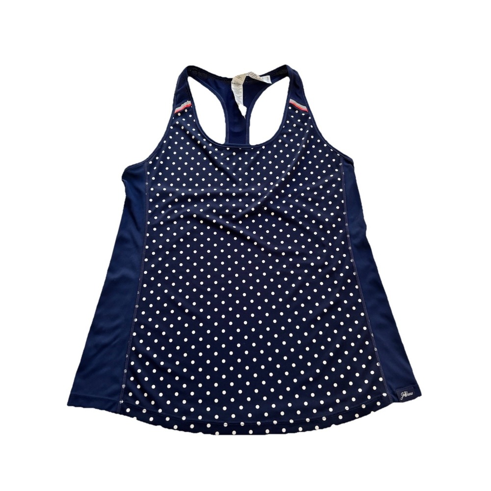 J Crew x New Balance Women's Nay Blue Polka Dot Racerback Tank Top Size Large